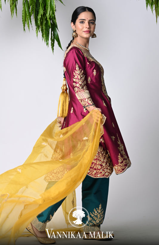 Wine Anarkali Set