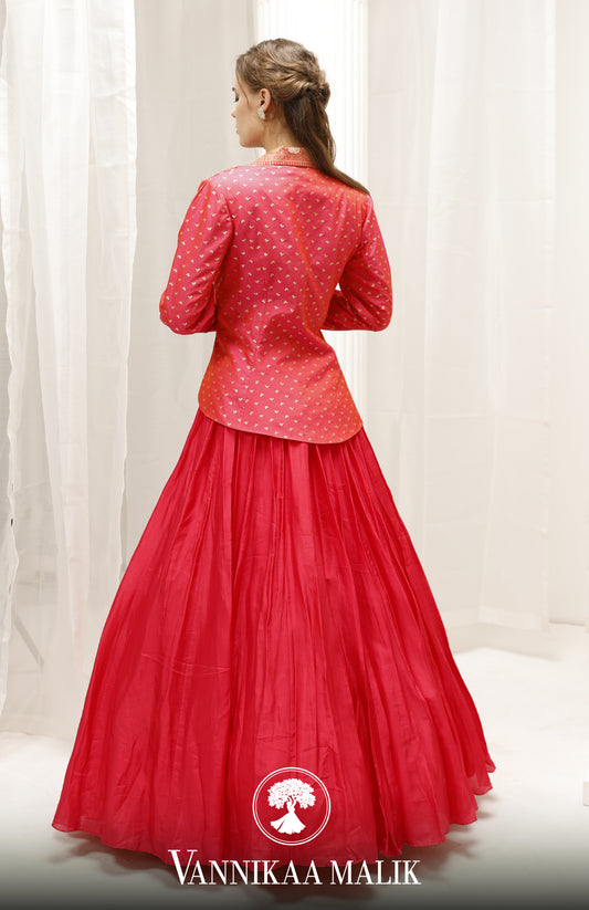 Coral Banarsi Lehenga Set