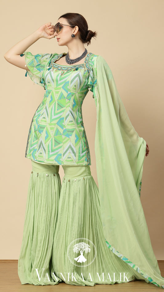 Mint Green Printed Sharara Set