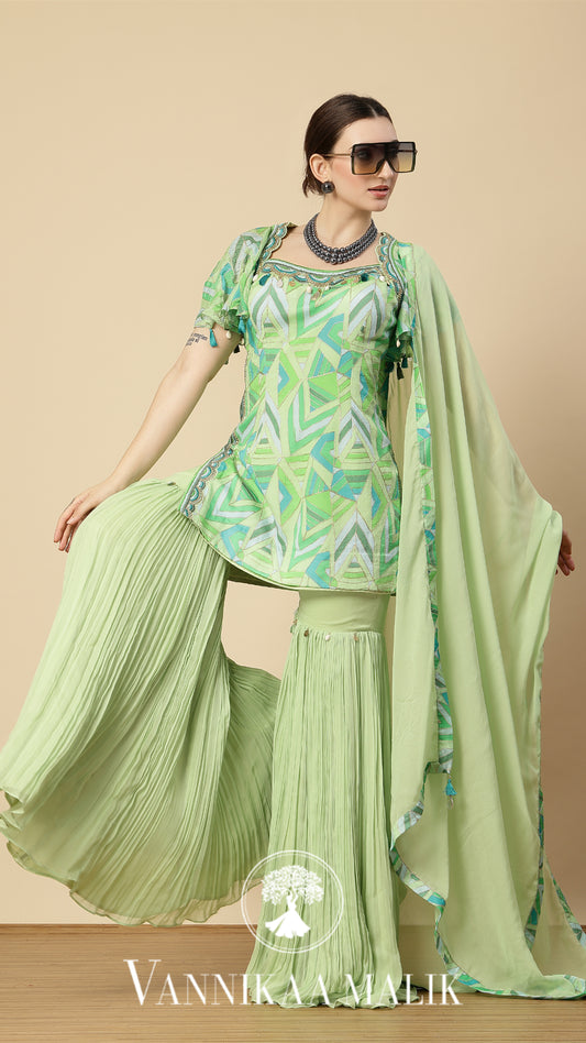 Mint Green Printed Sharara Set