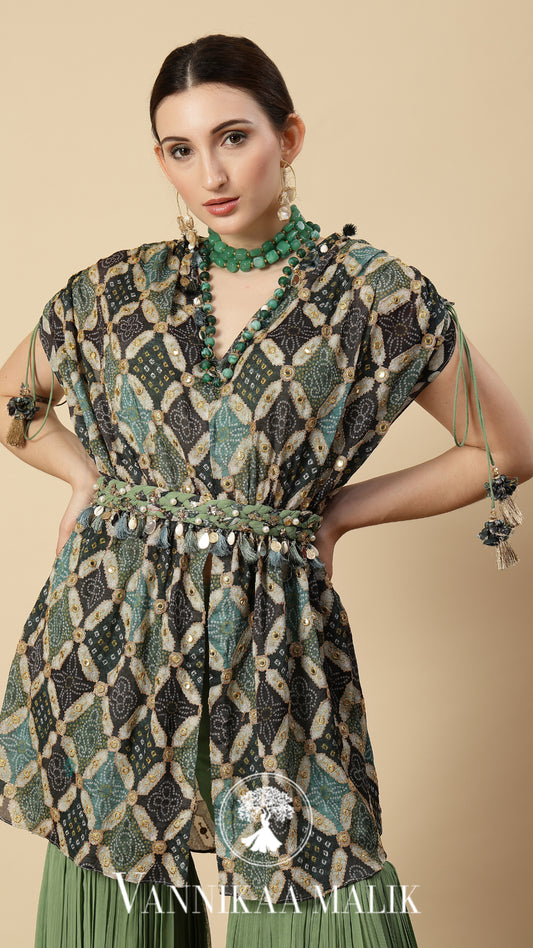 Pista Green Printed Kurta Sharara Set