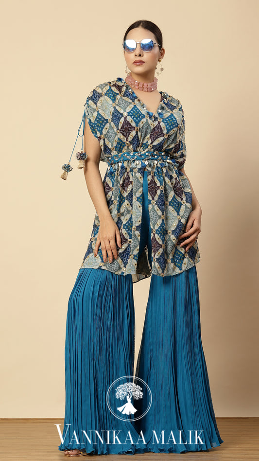 Blue Printed Sharara Set