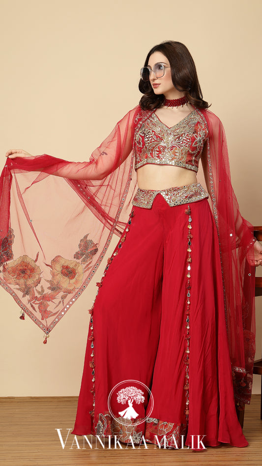 Red Rani Sharara Set