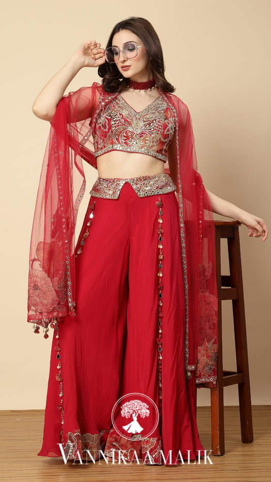 Red Rani Sharara Set