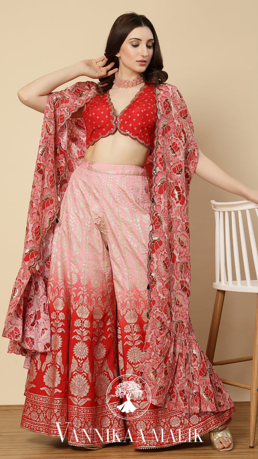 Pink Floral Sharara Set