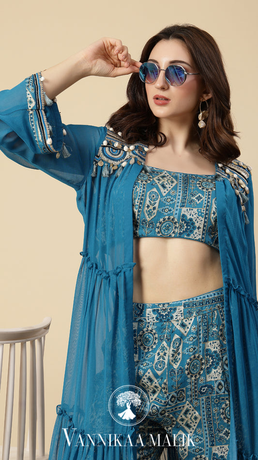 Royal Blue Sharara Set