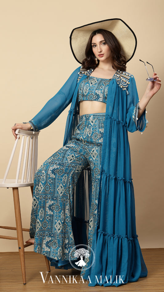 Royal Blue Sharara Set