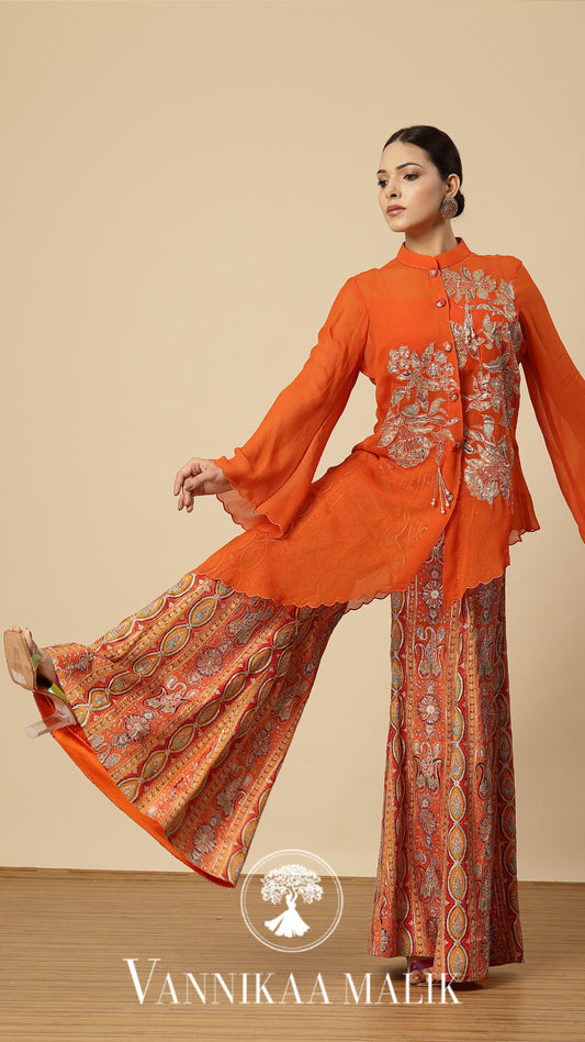 Orange Jacket Sharara Set