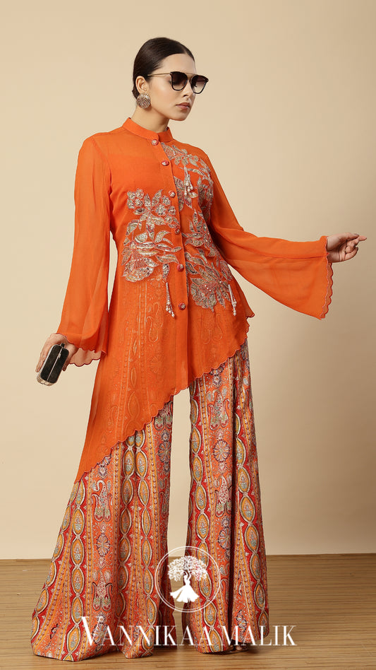 Orange Jacket Sharara Set