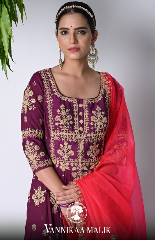 Maroon Anarkali Set