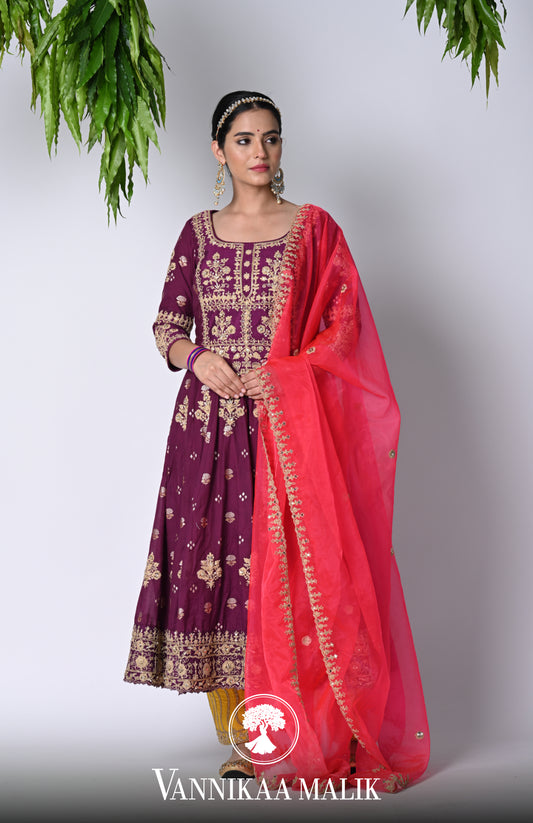 Maroon Anarkali Set