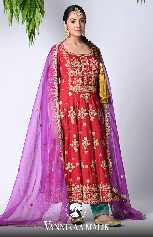 Red Anarkali Set