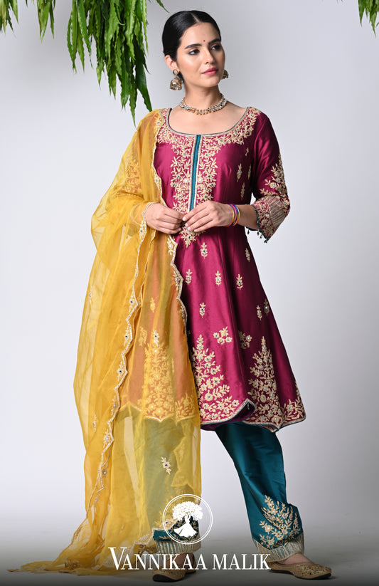 Wine  Anarkali Set