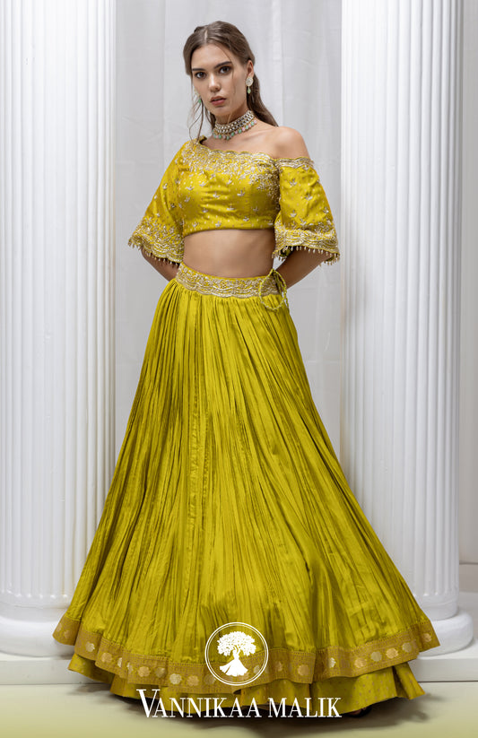 Lime Green Embroidered Lehenga set