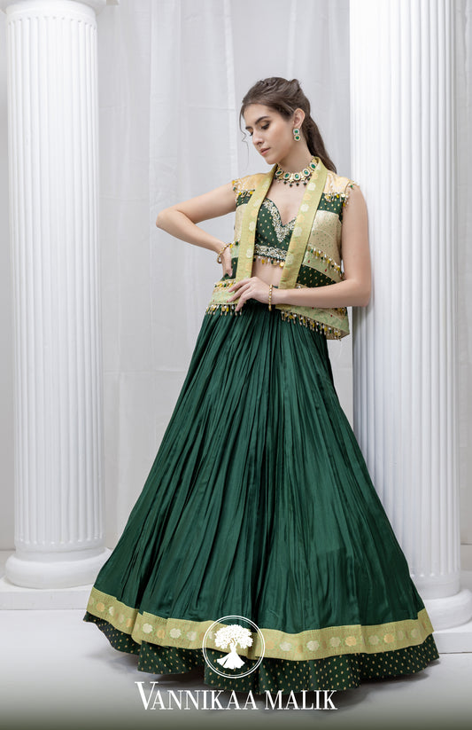 Green Banarsi Lehenga set