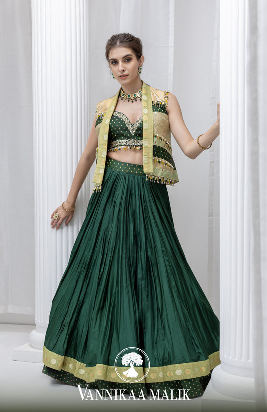 Green Banarsi Lehenga set