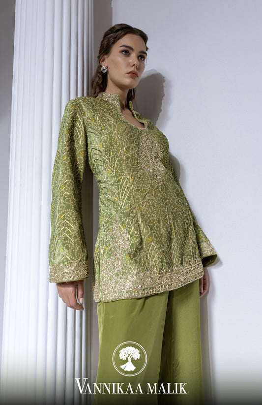 Green Velvet printed Palazzo Set