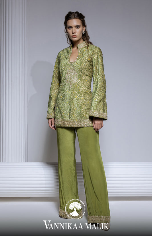 Green Velvet printed Palazzo Set