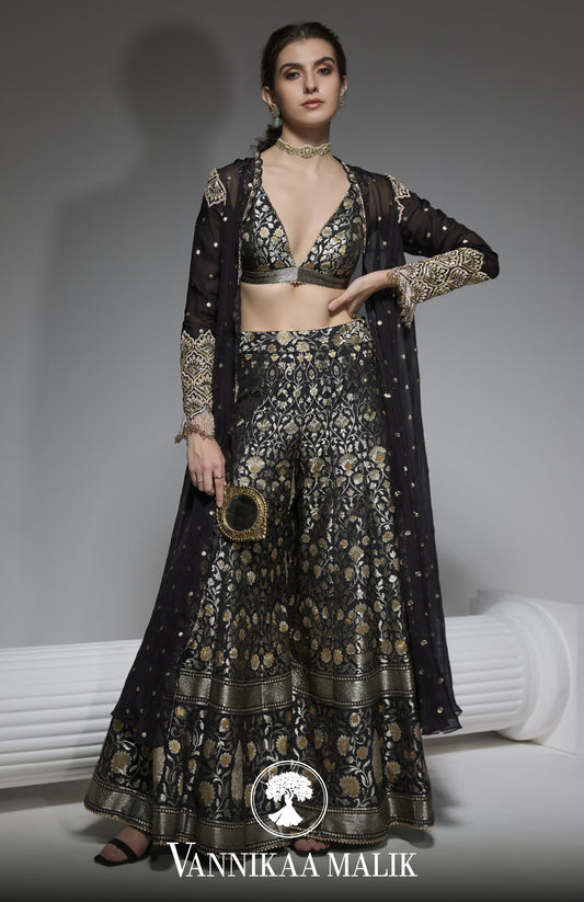 Black Banarsi Sharara Set