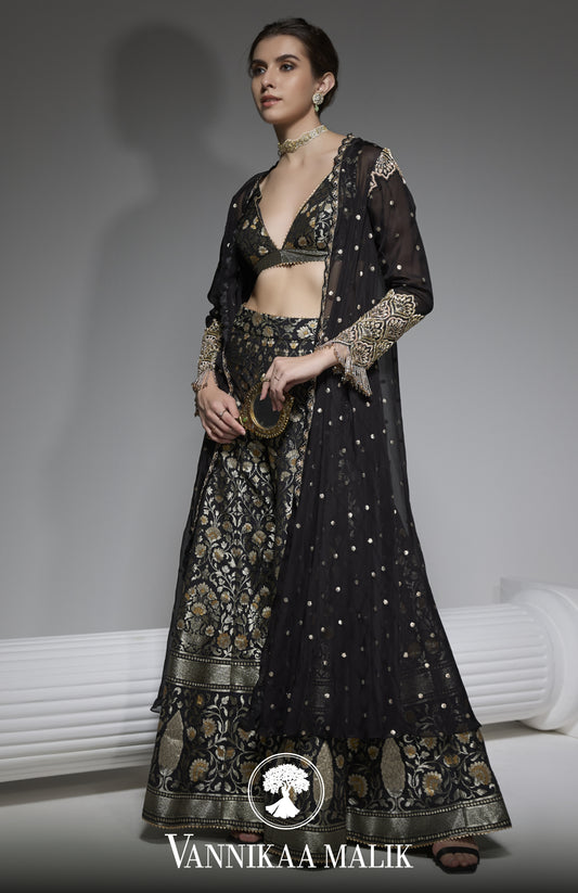 Black Banarsi Sharara Set